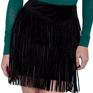Scully Black Fringe Skirt Size S Genuine Leather!